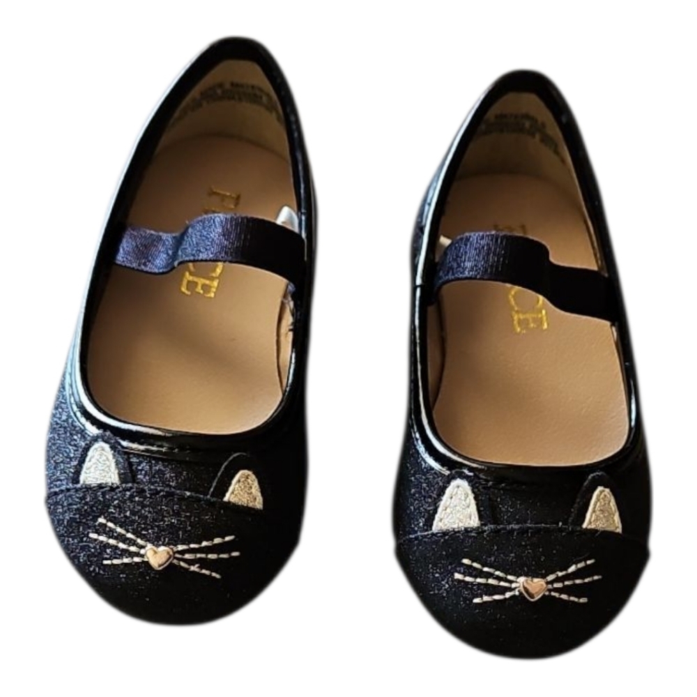 Halloween Place Black Cat Face Shoes Baby Toddler Girl Size 4  Dress Up